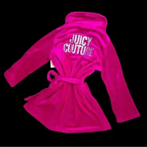 Juicy Couture Other - Juicy Couture Barbiecore Pink Silver Sequined Logo Plush Robe Sz S/M